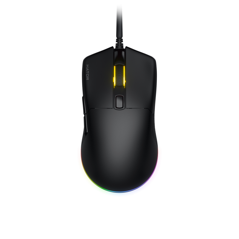 Mouse gaming cu fir Hator Pulsar 3, 12K DPI, conectivitate USB, senzor Optical PixArt PMW 3311, switch HATOR Optical 100M, iluminare RGB 16.8M culori, side switch Kailh 3M, negru