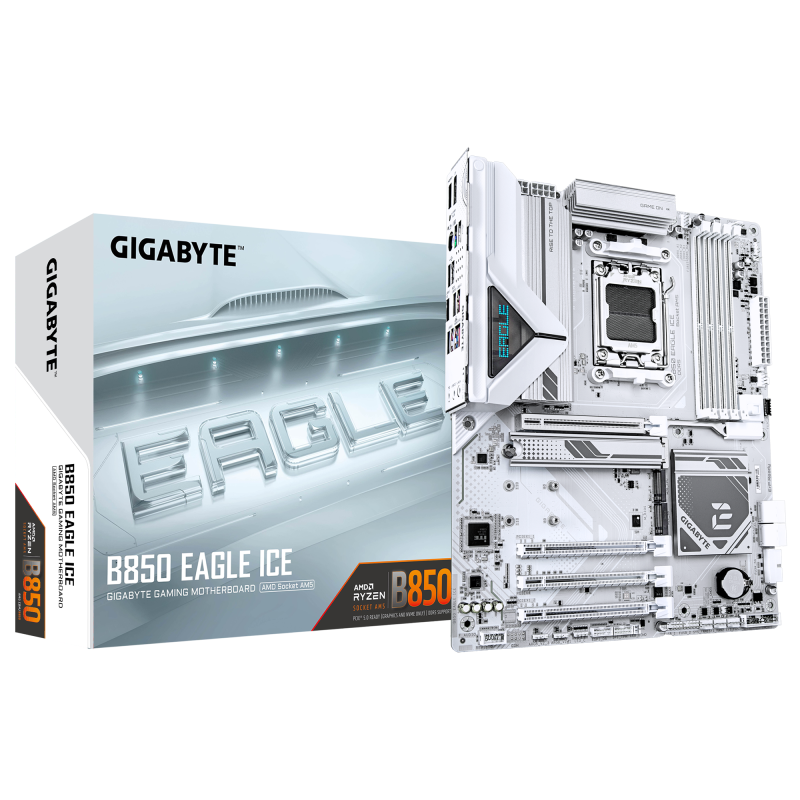 Placa de baza GIGABYTE B850 EAGLE ICE, AM5, DDR5, ATX, Alb