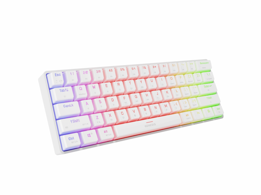 Tastatura Mecanica Wireless Gaming Genesis THOR 660 G2, GATERON BROWN Switch, FULL Anti-Ghosting, Taste Iluminate RGB LED, Bluetooth, 2.4GHZ, USB, Alb