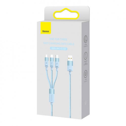 Cablu de date Baseus StarSpeed 3-in-1, Fast Charging, USB-C, Lightning, Micro USB, 3.5A, 1.2 metri, Albastru Deschis 3 Cablu de date Baseus StarSpeed 3-in-1, Fast Charging, USB-C, Lightning, Micro USB, 3.5A, 1.2 metri, Albastru Deschis - imagine 3