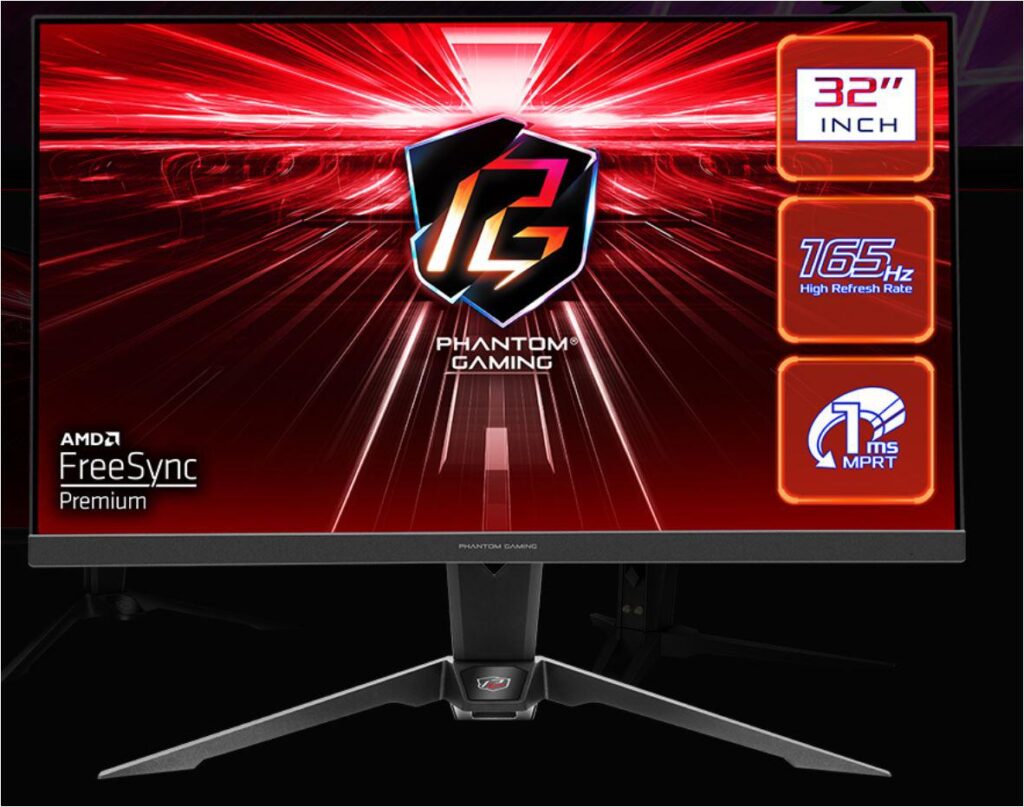 Monitor Gaming LED VA ASRock PG32QF2B 32″, QHD (2560×1440), 165Hz, 1ms, AMD FreeSync™ Premium, VESA DisplayHDR™ 400, 92% DCI-P3 / sRGB 116% Color Space, Antena WiFi, 2x HDMI, Display Port, Jack, Pivot, VESA, negru