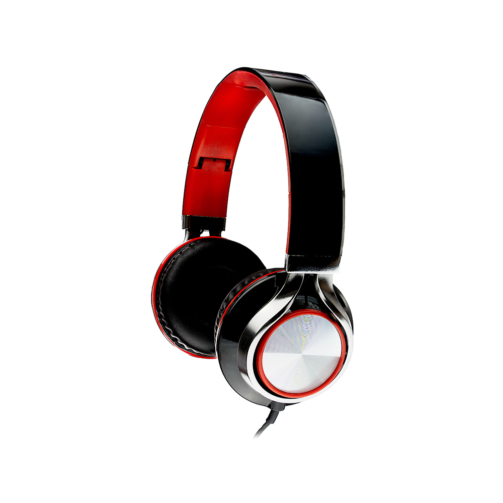 Casti cu fir, Spacer, utilizare multimedia, microfon pe fir, pliabile, banda ajustabila, conectare prin Jack 3.5 mm x 2, negru cu rosu