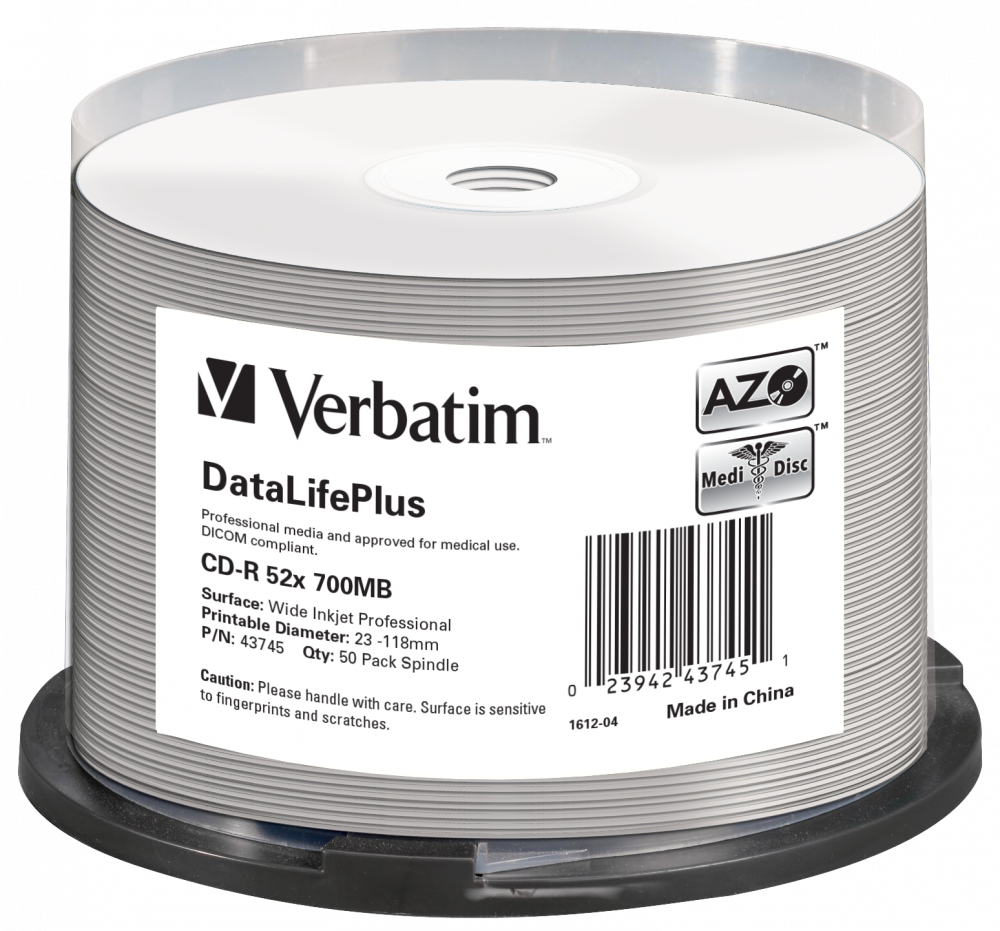 CD-R Verbatim Printable White Wide 700MB 52X, spindle 50 buc. 1 CD-R Verbatim Printable White Wide 700MB 52X, spindle 50 buc.