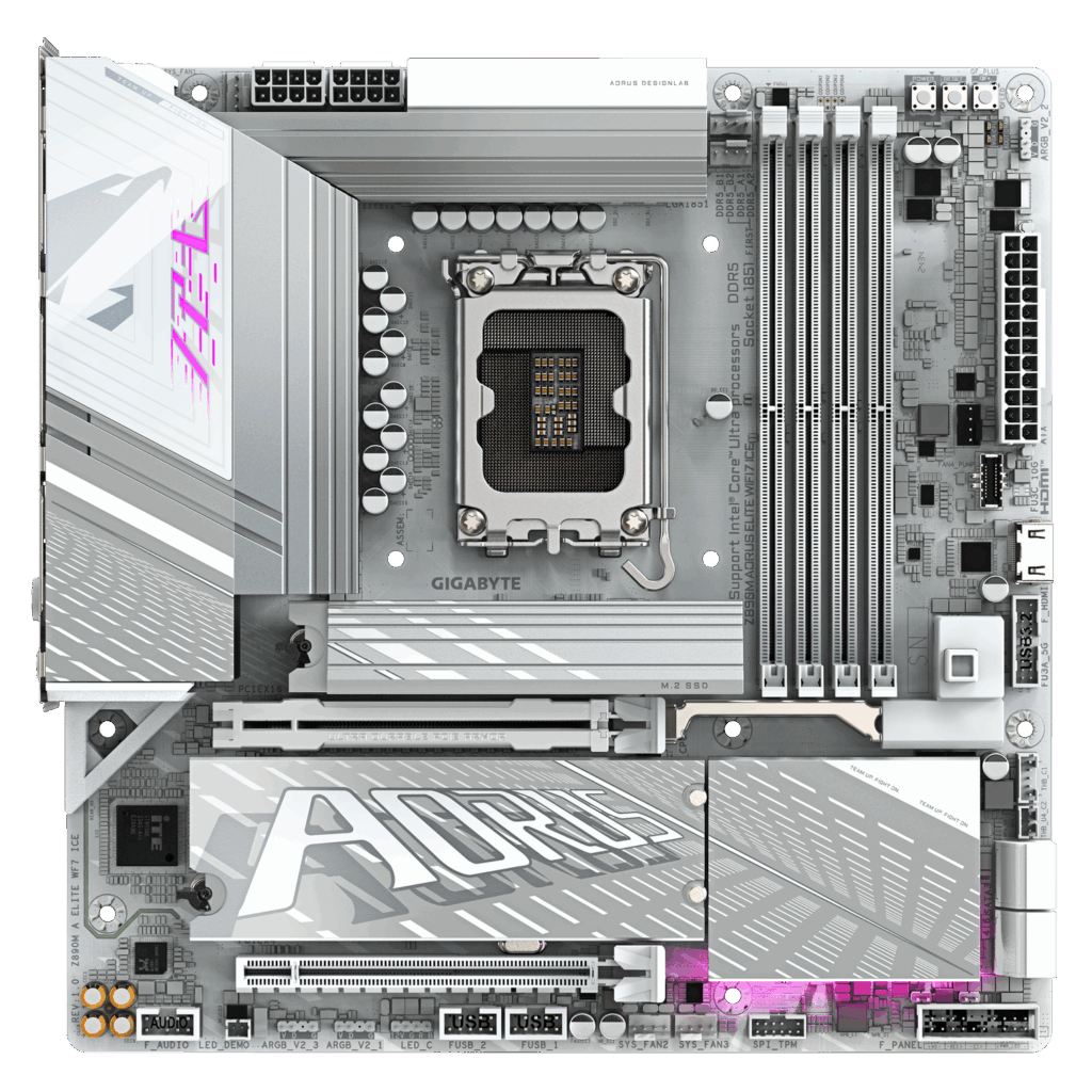 Placa de baza GIGABYTE Z890M A ELITE WF7 ICE, LGA1851, DDR5, BT, Wi-Fi, Micro ATX, Alb