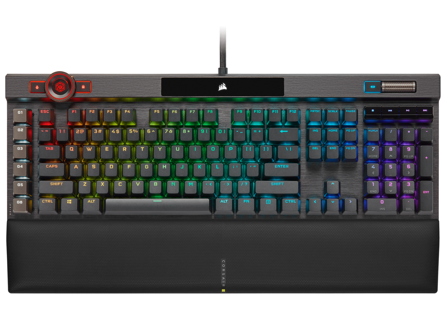 Tastatura mecanica gaming Corsair K100, iluminare RGB, switch optic-mecanic Corsair OPX Rapidfire, taste macro si multimedia, cadru aluminiu, Negru 1 Tastatura mecanica gaming Corsair K100, iluminare RGB, switch optic-mecanic Corsair OPX Rapidfire, taste macro si multimedia, cadru aluminiu, Negru