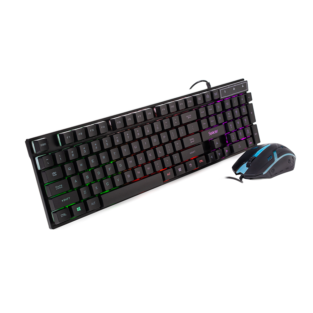 Kit gaming tastatura si mouse Spcer SP-GK-01, Iluminare RGB, Negru