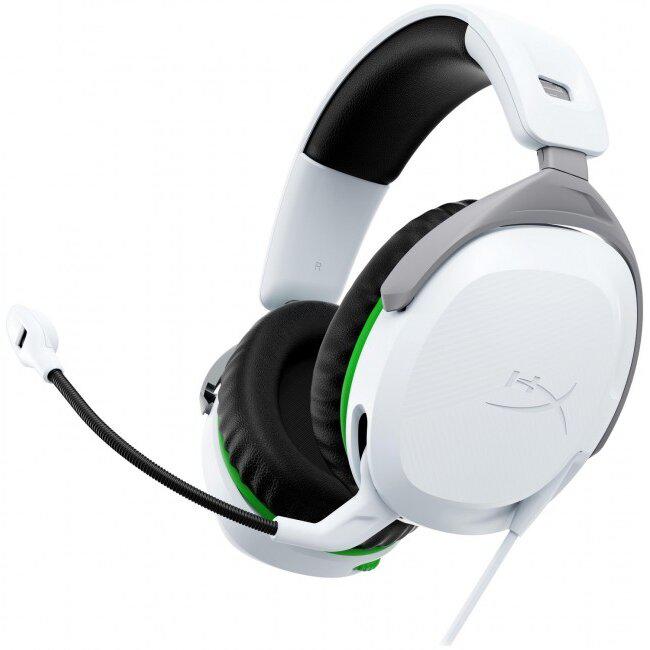 Casti gaming cu fir HyperX CloudX Stinger 2 Xbox, jack 3,5mm pentru conectare direct la controller, drivere 50mm, slidere gradate, microfon cu noise cancelling, spuma cu memorie, alb