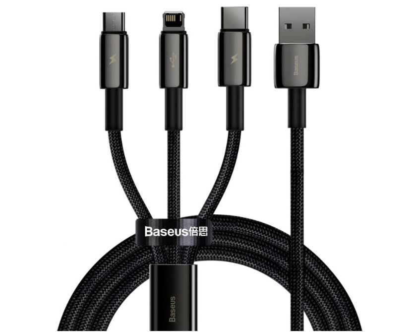 Cablu Incarcare Baseus, USB – tip Lightning / MicroUSB / USB Type-C, Tungsten, 1.5 m, 3.5A, CAMLTWJ-01, Negru