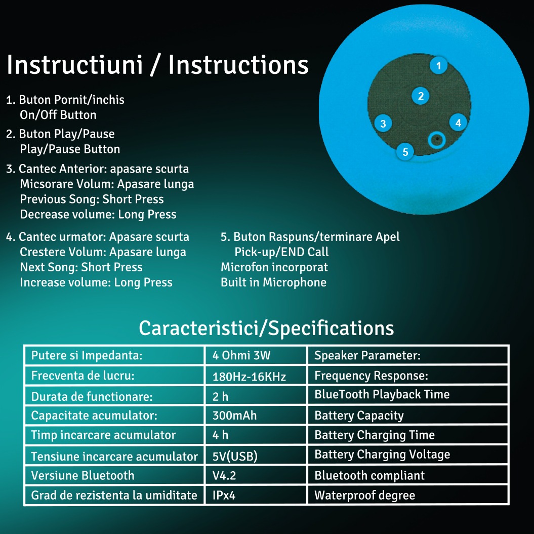 Boxa Portabila Spacer Ducky, 3W, Bluetooth, Microfon, White 5 Boxa Portabila Spacer Ducky, 3W, Bluetooth, Microfon, White - imagine 5