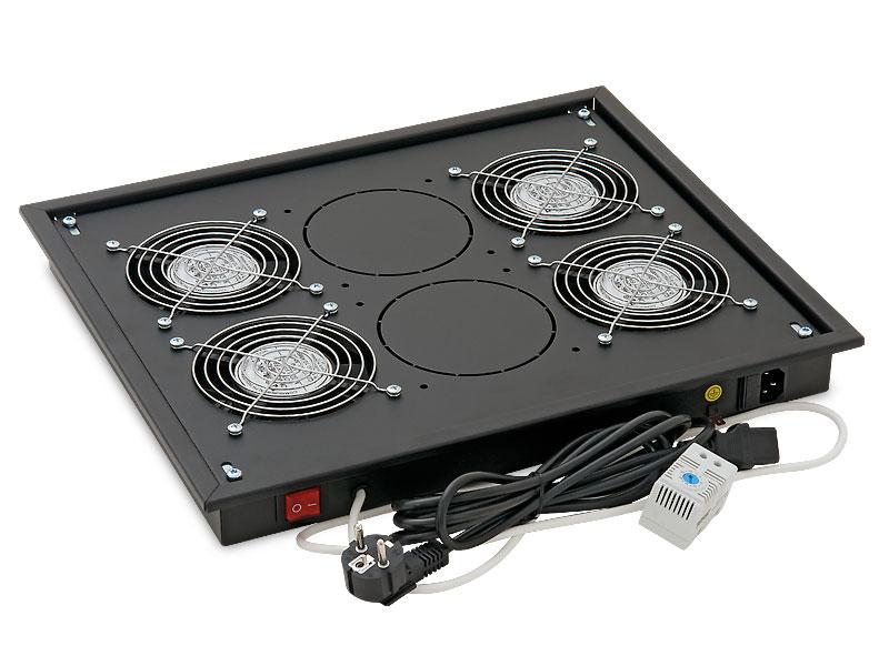 Panou ventilatie Triton pentru rack de podea 19″, 4 ventilatoare, Negru