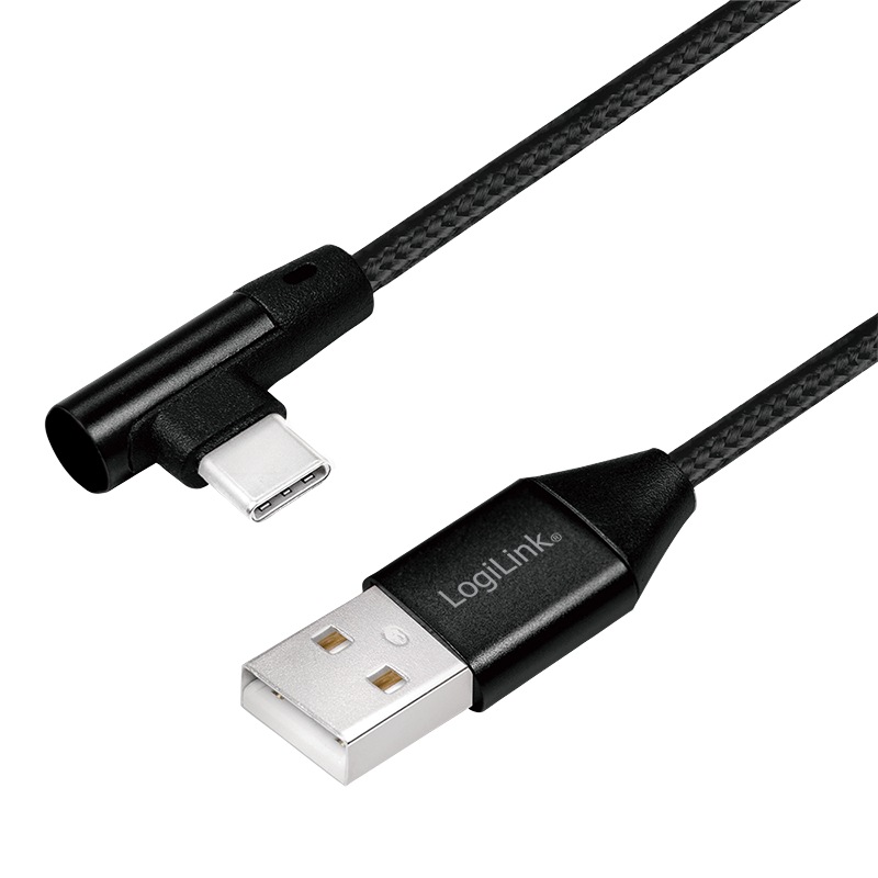 Cablu de date Logilink, CU0137, USB 2.0 (T) la USB 2.0 Type-C (T) la 90 grade, 0.3m, Premium, Negru