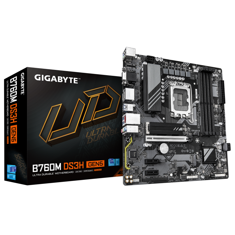 Placa de baza Gigabyte B760M DS3H GEN5, Socket 1700, DDR5, mATX, Negru