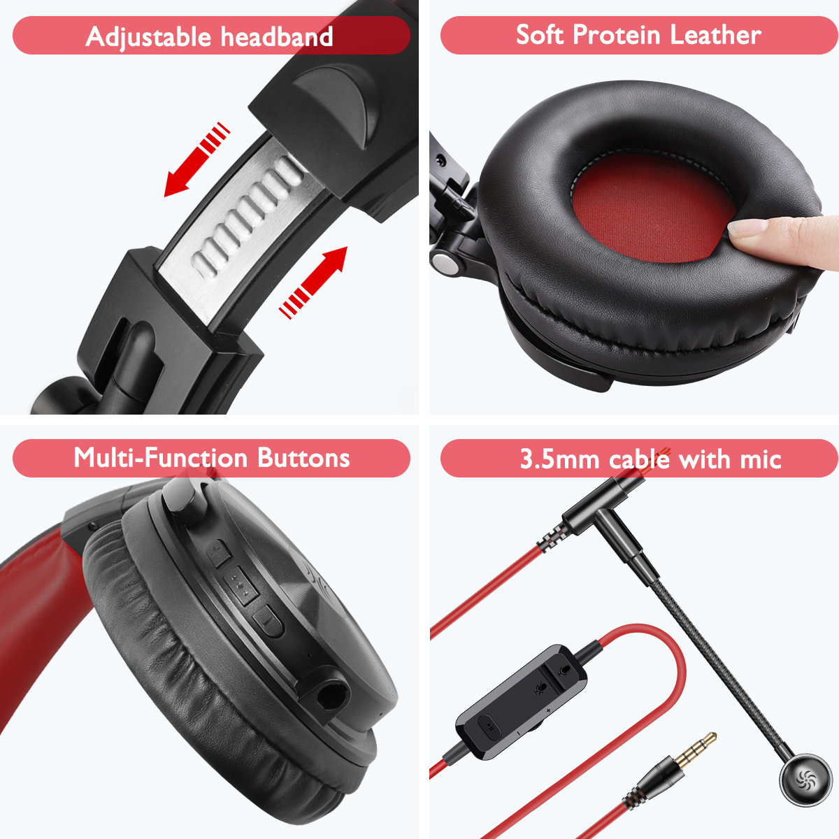 Casti gaming wireless OneOdio Pro M, Bluetooth 5.2, Cablu de extensie Y inclus, Autonomie 90 ore, Negru 4 Casti gaming wireless OneOdio Pro M, Bluetooth 5.2, Cablu de extensie Y inclus, Autonomie 90 ore, Negru - imagine 4