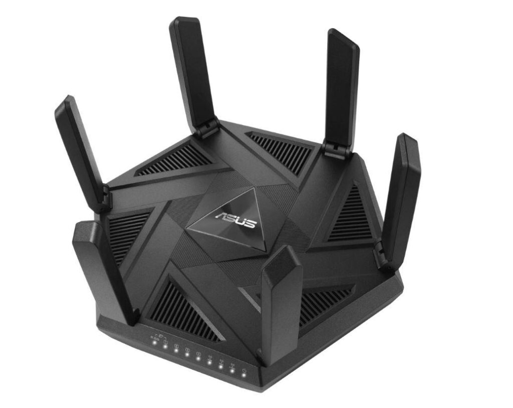 Router Gaming Wireless ASUS RT-AXE7800, AXE7800, Tri-Band, Quad-Core 1.7GHz CPU, 256MB/512MB Flash/RAM, 2.5G port, AiProtection Pro, Adaptive QoS, VPN Fusion, Instant Guard, IPTV, OFDMA, MU-MIMO, Beamforming, Link Aggregation, Port forwarding, AiMesh
