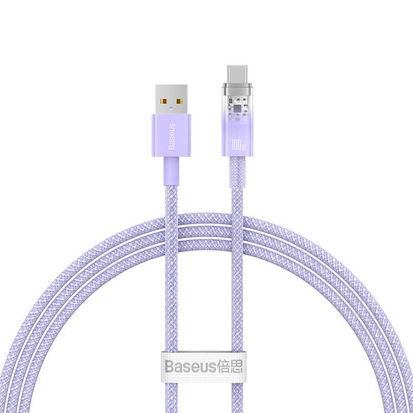 Cablu Baseus Explorer, USB la USB-C, 100W, 6A, Quick Charge, 1m, Violet