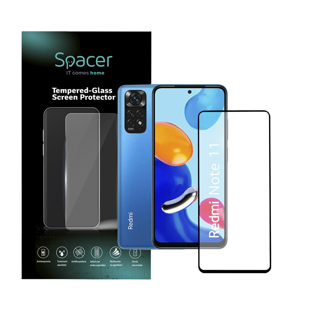 Folie de protectie Spacer pentru Xiaomi Redmi Note 11, sticla 9D, duritate 9H, Tempered Glass