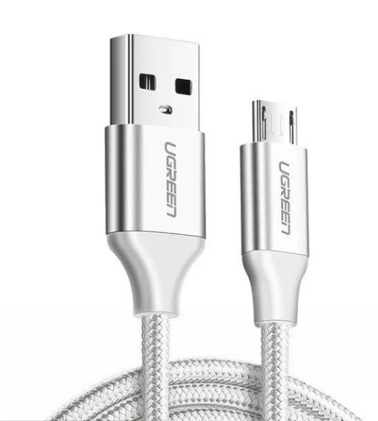 Cablu alimentare si date Ugreen, US290, Fast Charging Data Cable pt. smartphone, USB la Micro-USB, braided, 1m, alb