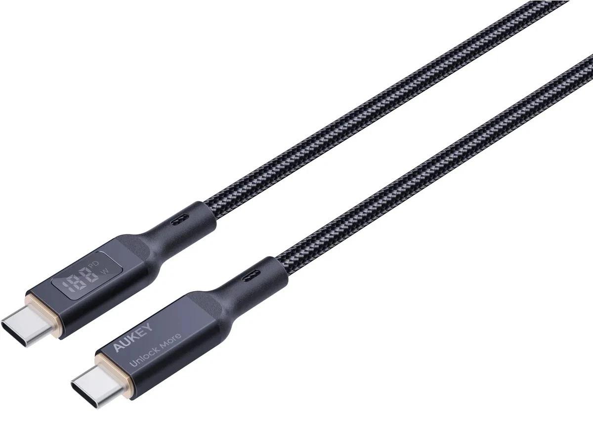 Cablu de date, Aukey, Nylon, USB-C la USB-C, PD 100W, 1.8m, LED, Negru 2 Cablu de date, Aukey, Nylon, USB-C la USB-C, PD 100W, 1.8m, LED, Negru - imagine 2