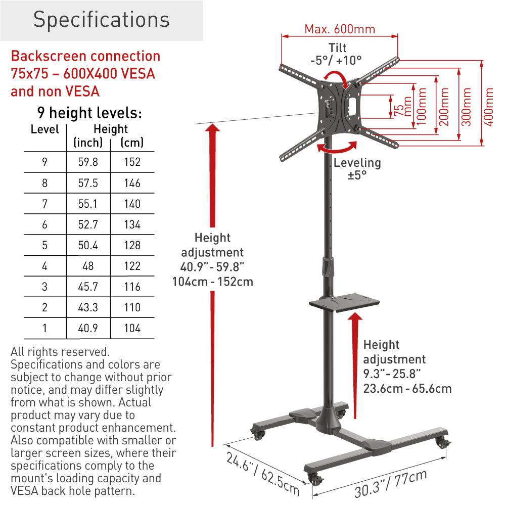 Suport Mobile Tv Mount Cart+Self 32"-83", "Sw411H" 2 Suport Mobile Tv Mount Cart+Self 32"-83", "Sw411H" - imagine 2