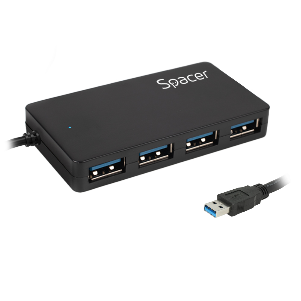 HUB extern SPACER, porturi USB: USB 3.0 x 4, conectare prin USB 3.0, cablu 15cm lungime
