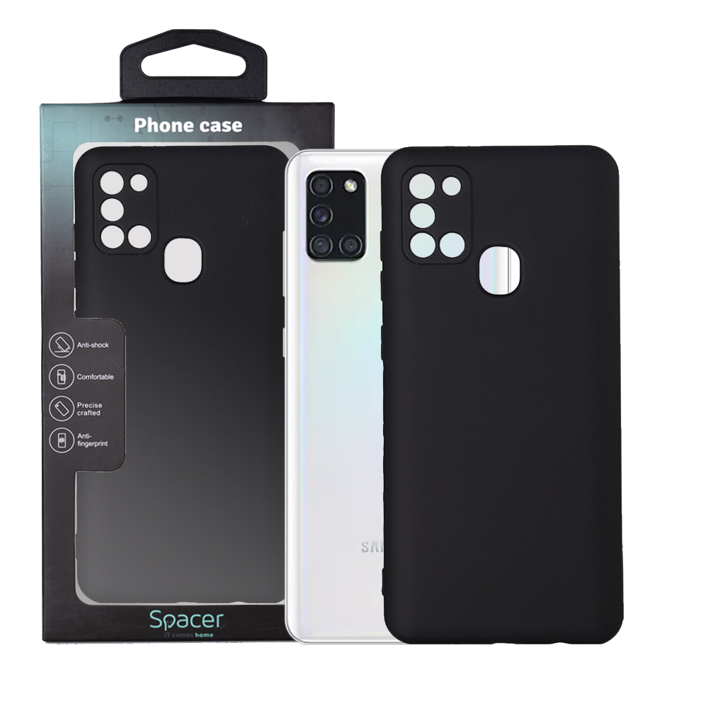Husa de protectie Spacer pentru Samsung Galaxy A21S, material flexibil silicon si interior cu microfibra, Negru