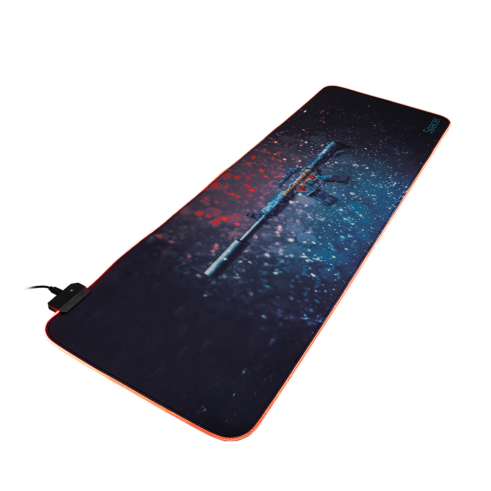 Mousepad gaming RGB, Spacer, cauciuc si material textil, 900 x 300 x 3 mm, 1.8 m lungime Cablu