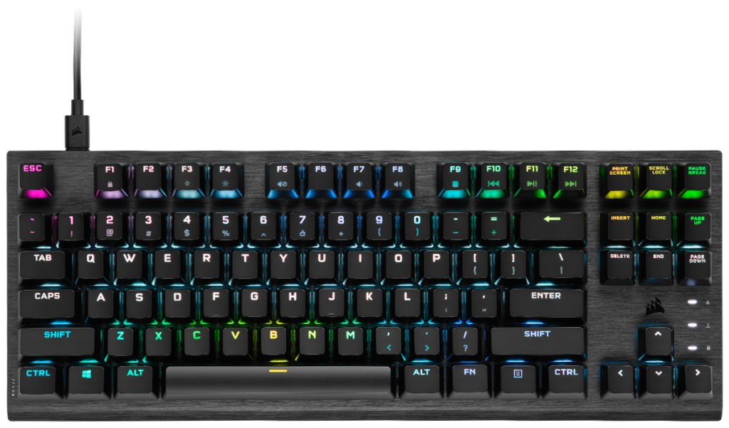 Tastatura gaming mecanica Corsair K60 RGB TKL, switch Corsair OPX optic, PBT Doubleshot Keycaps, 8000Hz Pooling rate, cablu USB Detasabil, Negru