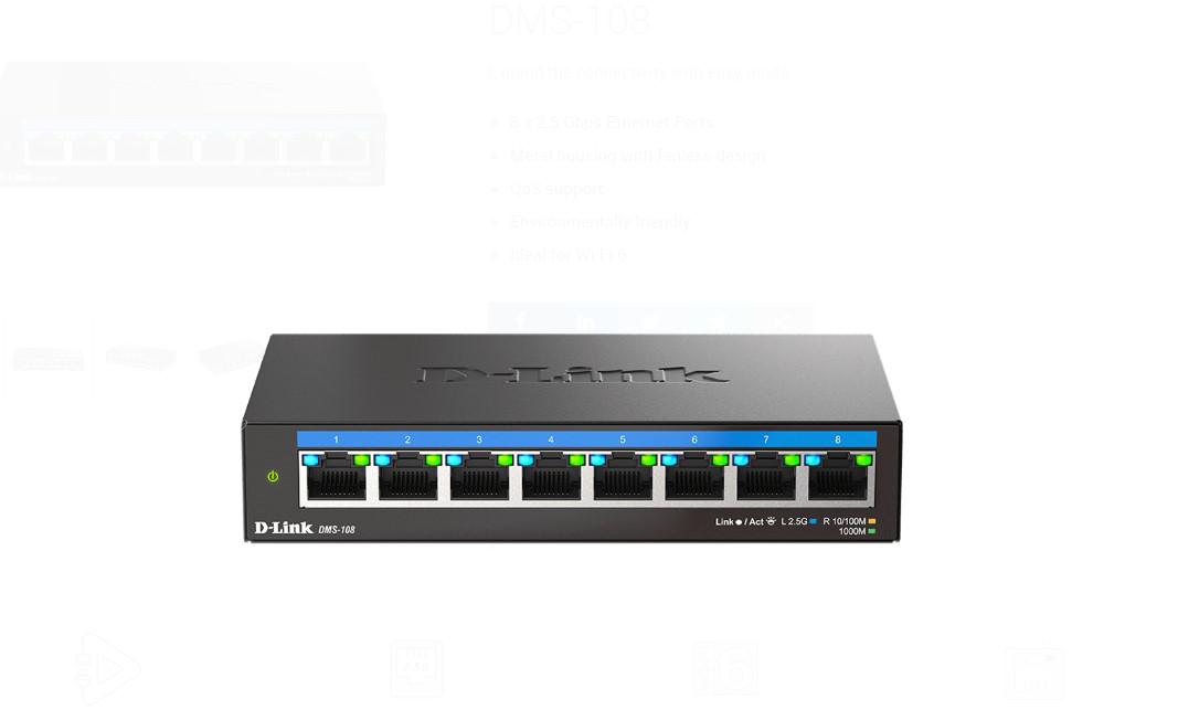 Switch, D-Link, 8 porturi, model DMS-108/E, 8x2,5 GB/s 4 Switch, D-Link, 8 porturi, model DMS-108/E, 8x2,5 GB/s - imagine 4