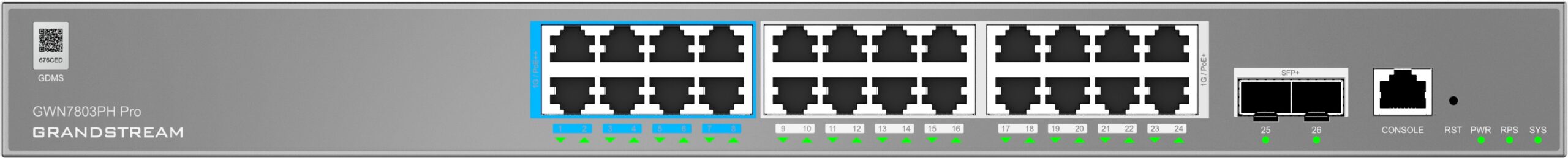 Grandstream GWN7803PH Pro L2++ Managed switch, 24x Gb RJ45 PoE, SFP+ 2 Grandstream GWN7803PH Pro L2++ Managed switch, 24x Gb RJ45 PoE, SFP+ - imagine 2