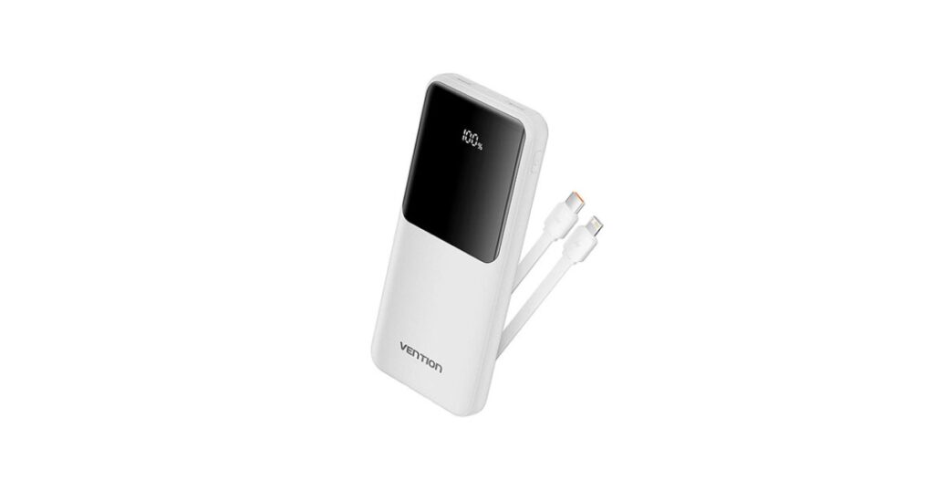 Baterie externa, VENTION, 10000mAh, 22.5W PD Fast Charge, 2 x USB/1 x USB Type-C interfata, 1 x USB Type-C/1x Lightning Cable, Digital display, Alb