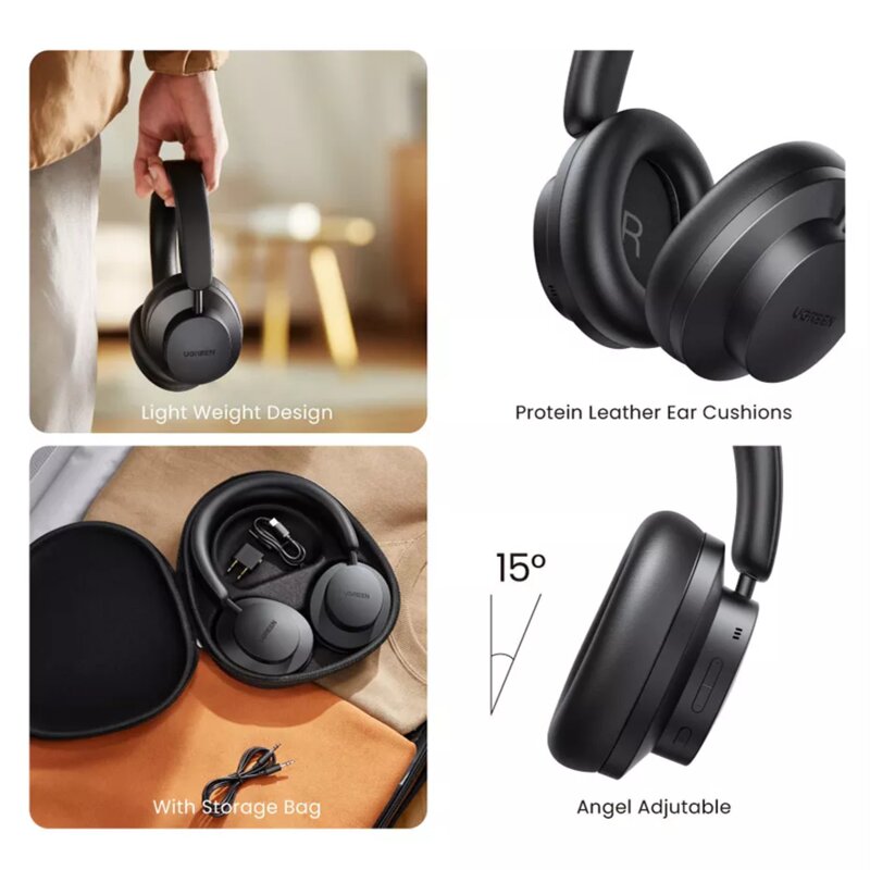 Casti Bluetooth Wireless Noise Cancelling, Ugreen 90422, Negru 3 Casti Bluetooth Wireless Noise Cancelling, Ugreen 90422, Negru - imagine 3