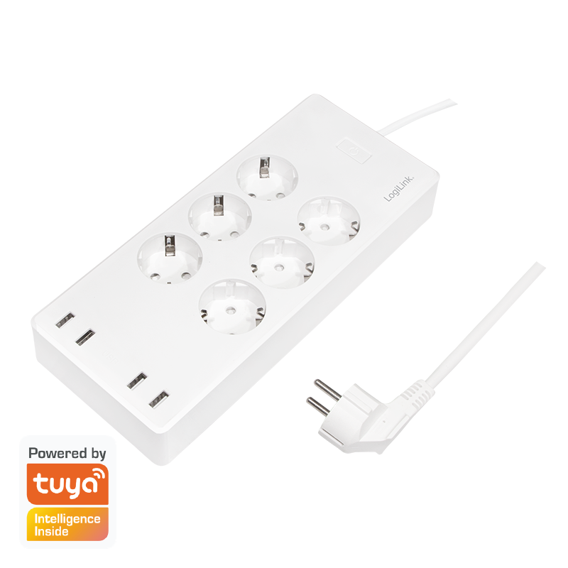 Prelungitor inteligent Logilink SH0105, Wi-Fi, 6 prize, 4x USB-A, 20W, protectie la supracurent/supratensiune/supratemperatura/scurtcircuit, IP20, H05VV-F 3G 1,5 mm², 1.8m, Alb