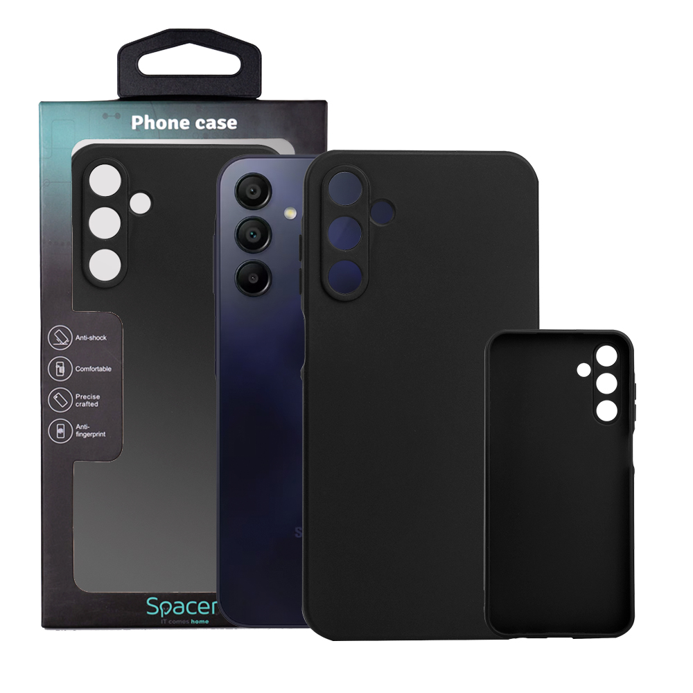Husa de protectie Spacer pentru Samsung Galaxy A15, material flexibil TPU, Negru
