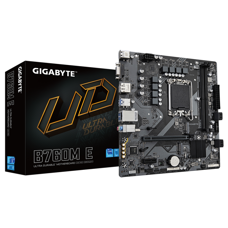 Placa de baza Gigabyte B760M E, Socket 1700, DDR5, mATX, Negru