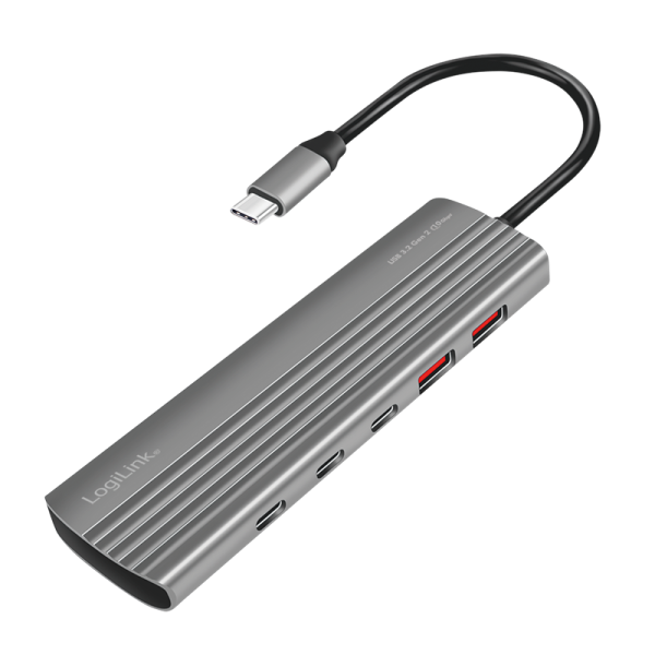 HUB extern, LOGILINK, USB-A 2.0 x 2, USB Type-C x 8, conectare prin USB 3.2 Type C, PD 100W, gri
