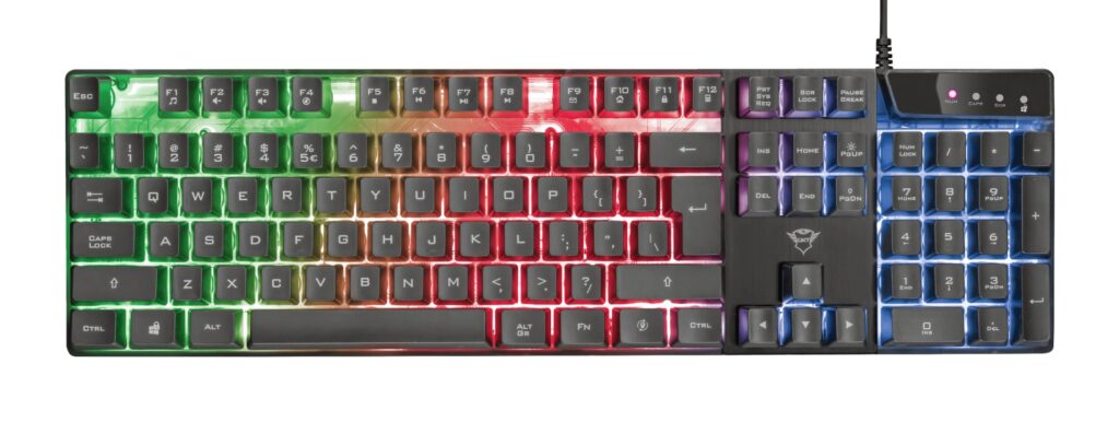 Tastatura gaming Trust GXT 835 Azor, taste iluminate 3 culori, antighosting, LED Lighting, 12 Multimedia Keys, negru