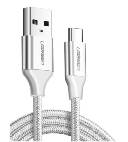 Cablu alimentare si date Ugreen, Fast Charging,, USB la USB Type-C 3A nickel plating braided 1m, Alb