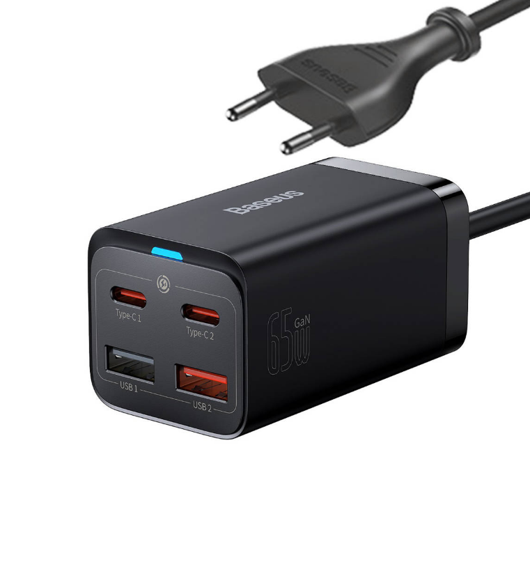 Incarcator rapid Baseus GaN3 Pro, 2x USB-C, 2x USB, 65W (negru)