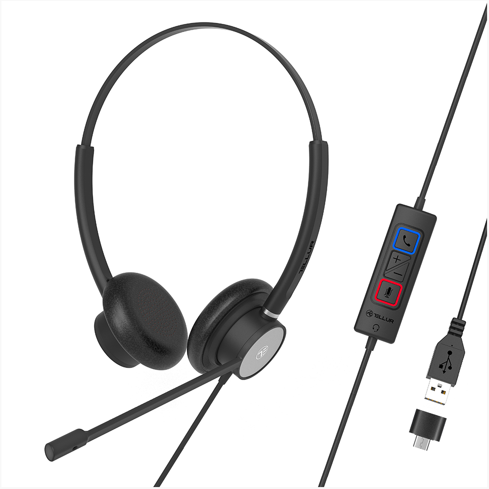 Casti Tellur Voice 320, Binaural, USB, Adaptor Type-C, Negru
