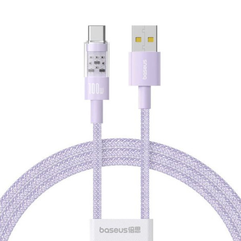Cablu alimentare si date Baseus Gem, Fast Charging Data Cable pentru smartphone, USB la USB Type-C 100W, 2m, mov