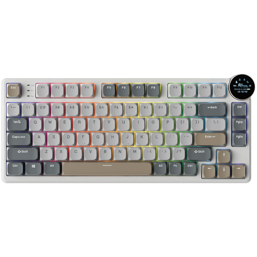 Tastatura mecanica ROYAL KLUDGE N80 cu profil redus cu ecran de afisare inteligent si buton, 75% baterie masiva, brown switch