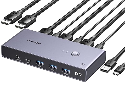 SWITCH KVM Ugreen, „CM695” Input: 2 x DP si USB-Type-C, 1 x Mini USB, Output: 1 x DP,3 x USB, 1 x USB-Type-C, rez. max.8K/60Hz „25962” (timbru verde 0.8 lei) – 6941876229628