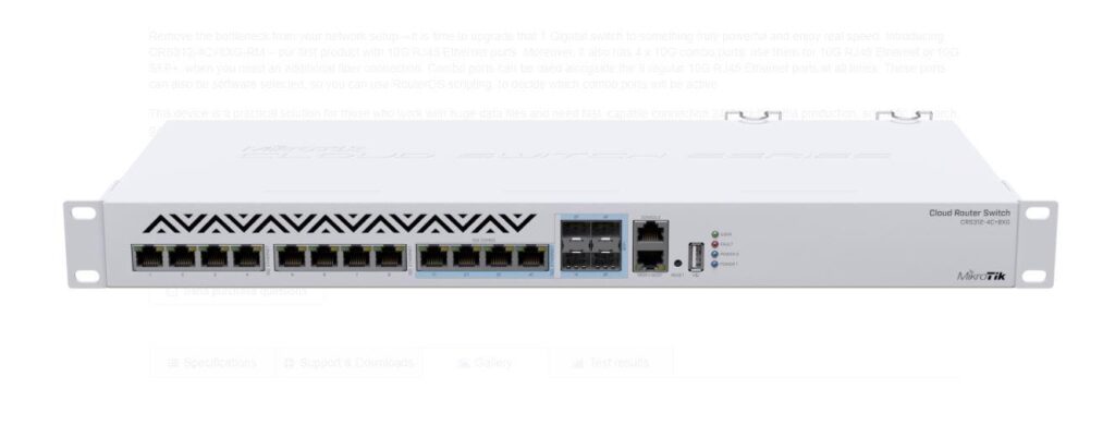 Switch Cloud Router 8 10G Ethernet, 4 10G combo RJ45/SFP+, – Mikrotik CRS312-4C+8XG-RM