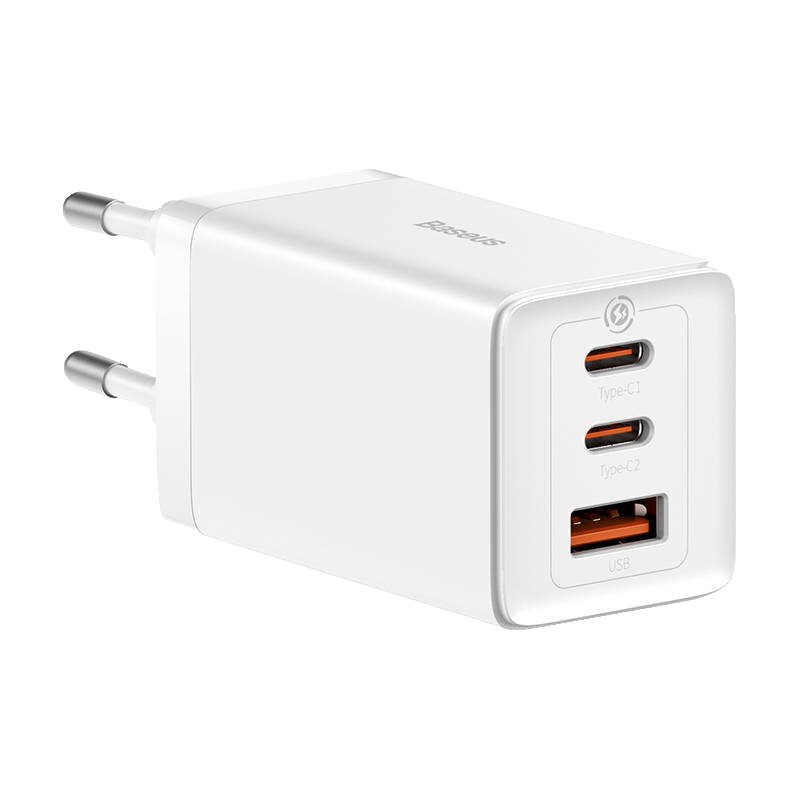 Incarcator, Baseus, 2xUSB-C + USB, 65W, alb