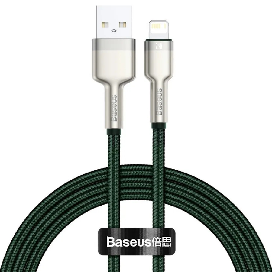 Cablu alimentare si date Baseus, Cafule Metal, Fast Charging, USB la tip Lightning 2.4A braided, 2 m, Verde