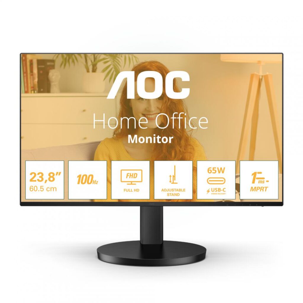 Monitor AOC, 27″, IPS, FHD, 100Hz, 4ms, 1ms, FlickerFree, Boxe 2W x 2, HA, HDMI, USB, hub, USB-C, 27B3CF2, Negru