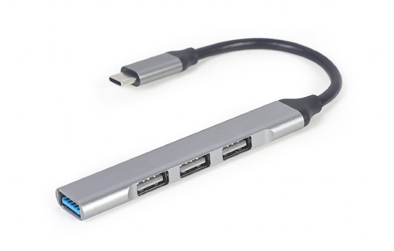 HUB extern GEMBIRD, porturi USB: USB-A 3.1 x 1, USB-A 2.0 x 3, conectare prin USB Type-C, argintiu