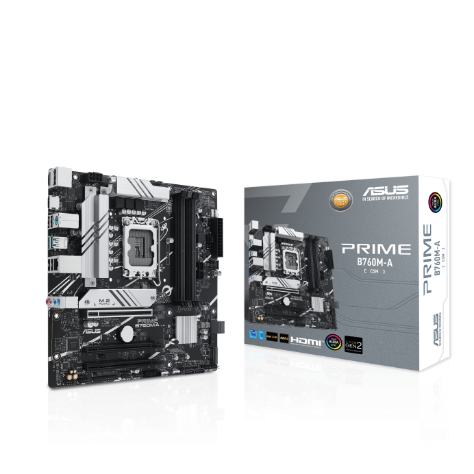 Placa de baza ASUS PRIME B760M-A-CSM D5 LGA 1700 4x DDR5, 1x DP 2x HDMI, 3x PCIE x16, 2x M.2, 4x SATA 6GB/s, mATX