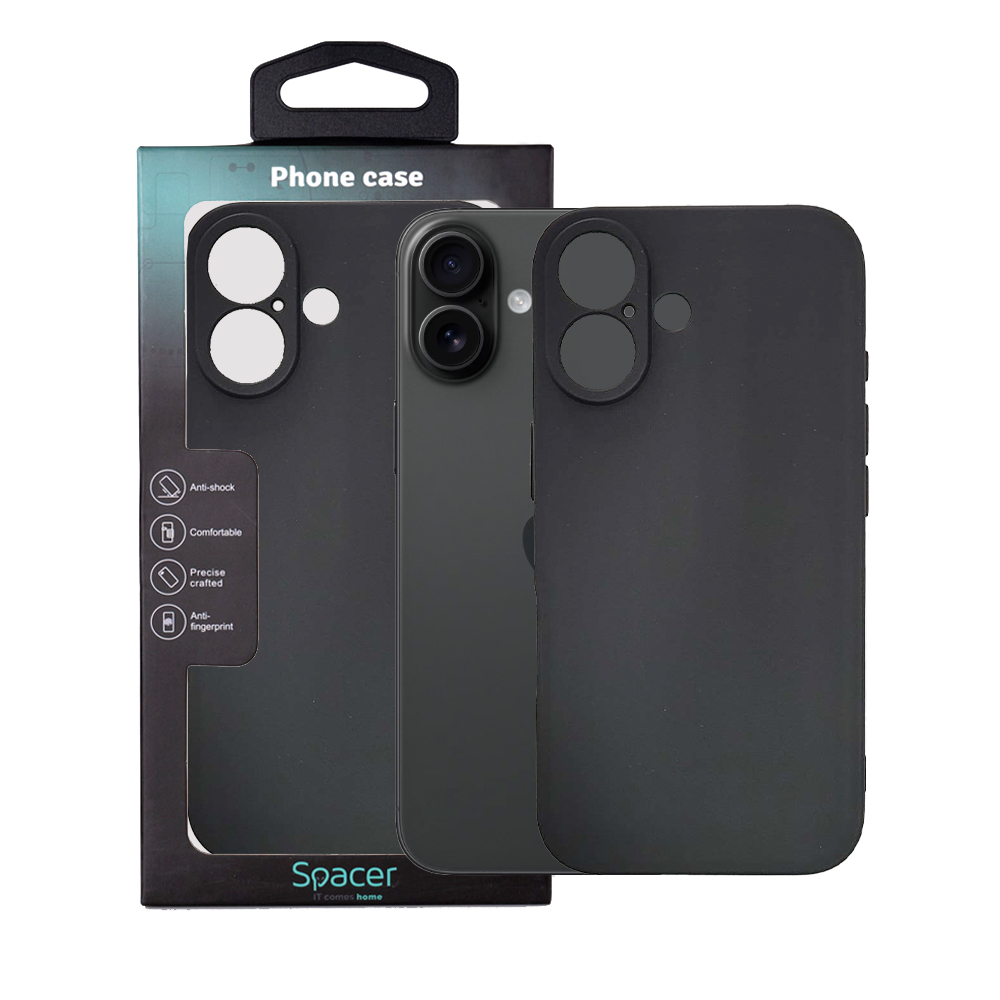 Husa Iphone 16 Spacer, grosime 1.5mm, material flexibil TPU, negru