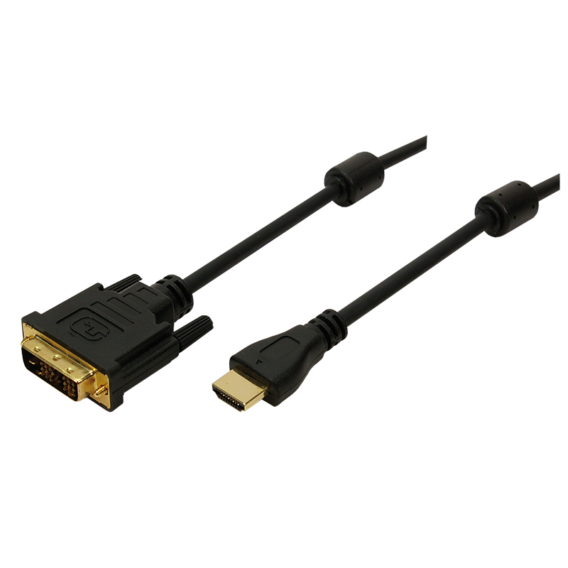 Adaptor video Logilink, HDMI (T) la DVI-D(T), rezolutie maxima 2K FHD (1920 x 1200) la 60 Hz, conectori auriti, 3m, negru